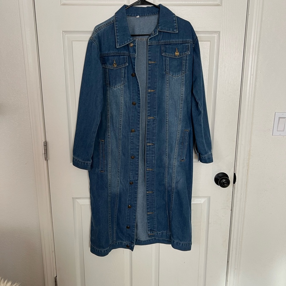 Long Blue Denim Duster Coat